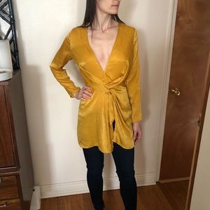 gold yellow silky blouse